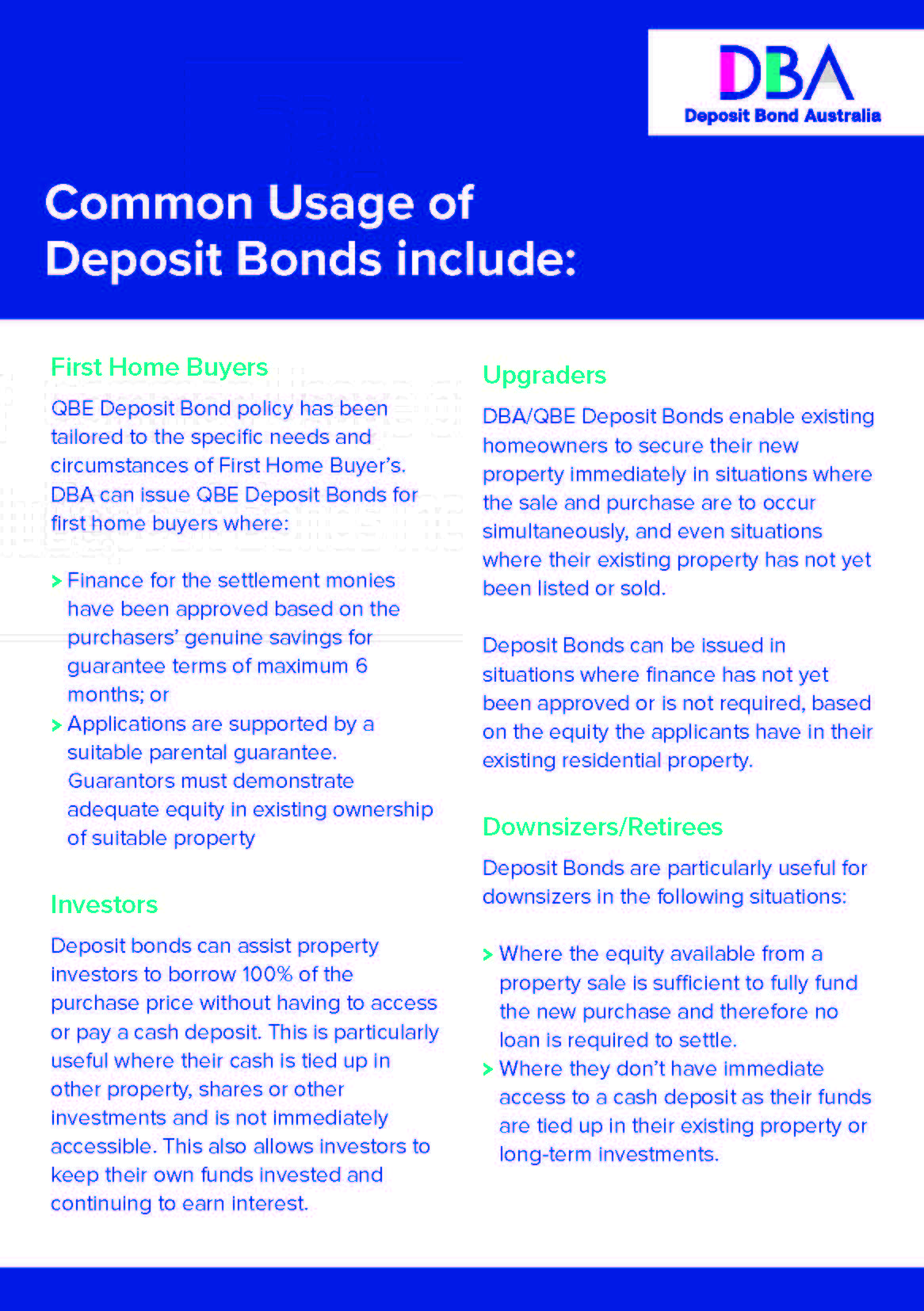 Purchasers that can use Deposit Bonds